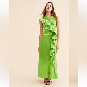 Let Me Be Sleeveless Green Satin Ruched Dress Size XSP
